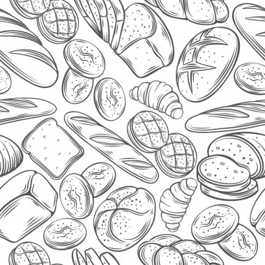 Ekmeği kusursuz şekilde çiz. El yapımı fırın. Vektör illüstrasyonu.