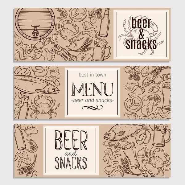 Pub Food Beer Hand Drawn Template Banner Design Vector Alcohol — Stock Vector