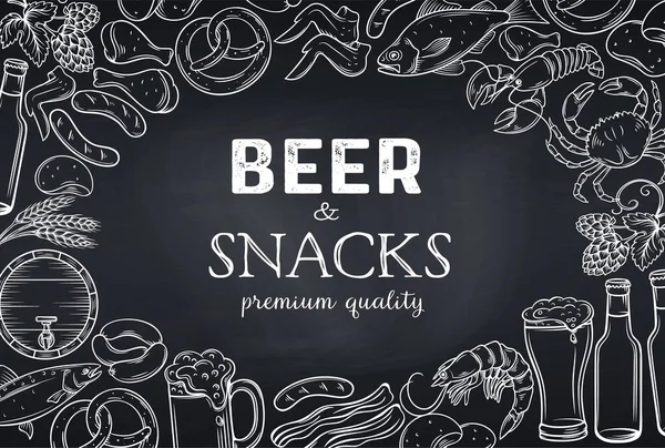 Pub Jedzenie Ręcznie Rysowane Szablon Ramki Projekt Strony Plakat Piwem — Wektor stockowy