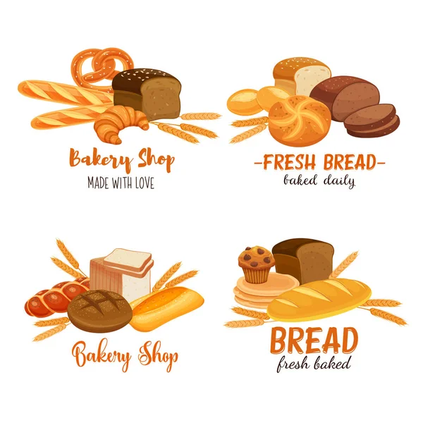 Banner Template Food Bread Products Rye Bread Pretzel Muffin Pita — Stock Vector
