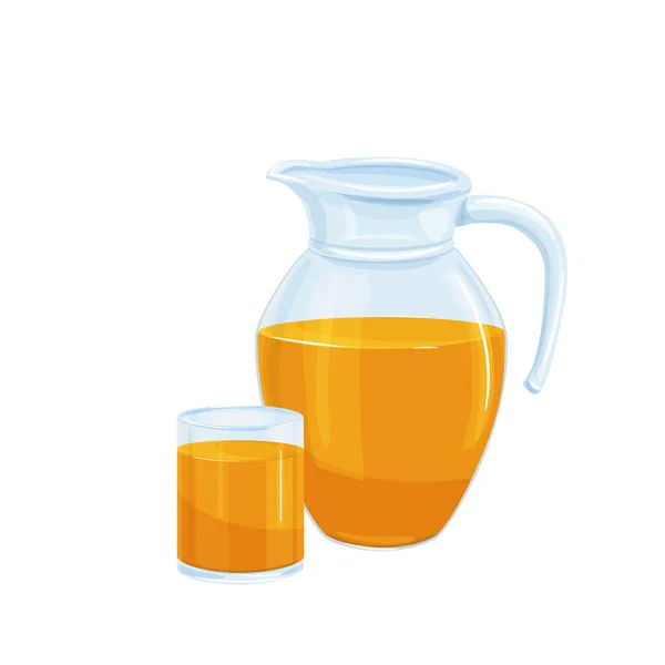 Jus Orange Dans Une Cruche Verre Des Fruits Orange Illustration — Image vectorielle