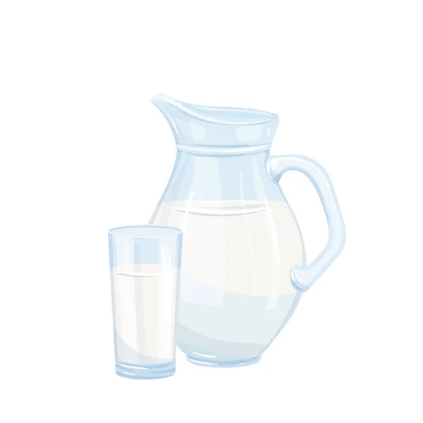 Vector Melk Kan Glas Illustratie Van Het Ontbijtconcept Voor Food — Stockvector