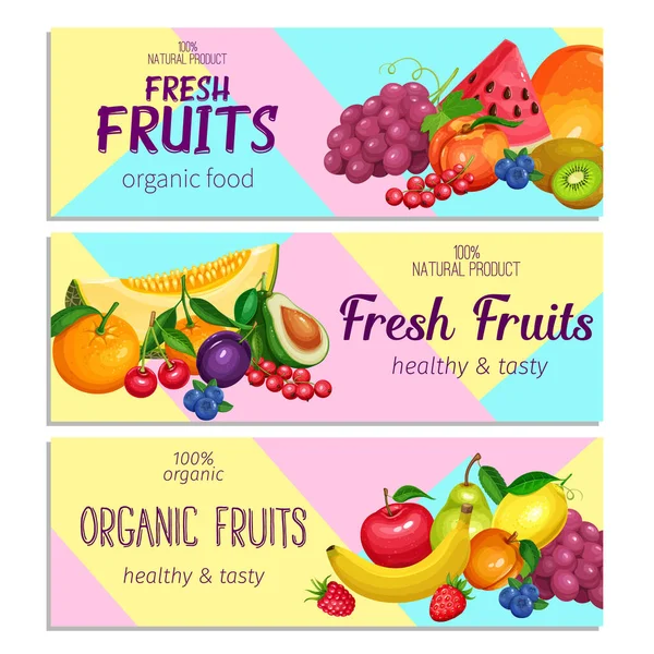 Bandiere Frutta Vector Memphis Design Healthy Food Lamponi Fragole Uva — Vettoriale Stock