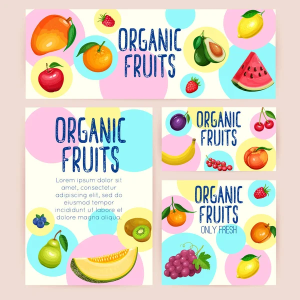 Branding Sjabloon Met Fruit Ontwerp Gezonde Voeding Frambozen Aardbeien Druiven — Stockvector