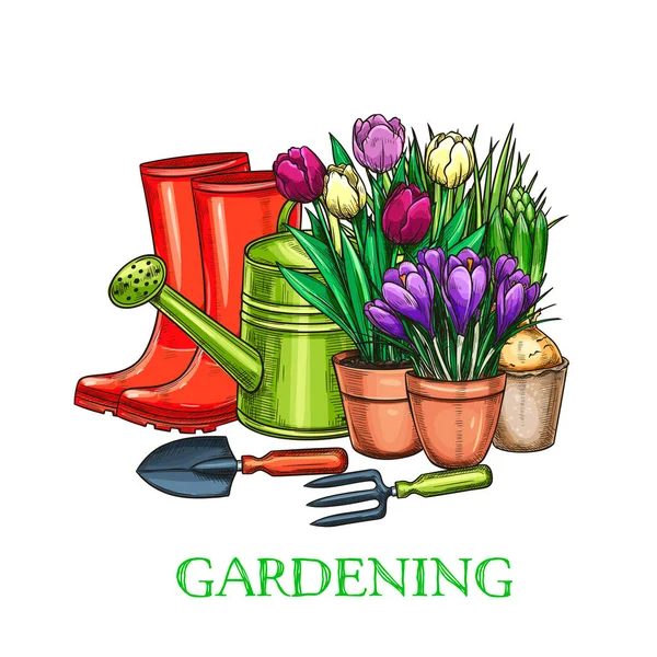 Hand Drawn Gardening Banner — Stock Vector
