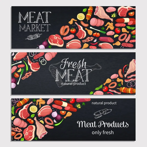 Gastronomische Vleesproducten Met Groenten Specerijen Voor Productie Van Vlees Brochures — Stockvector