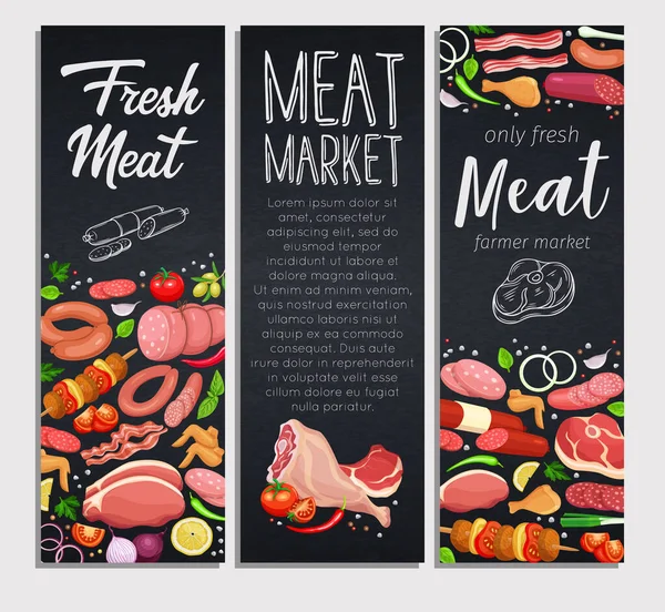 Gastronomische Fleischprodukte Mit Gemüse Und Gewürzen Für Die Fleischproduktion Broschüren — Stockvektor