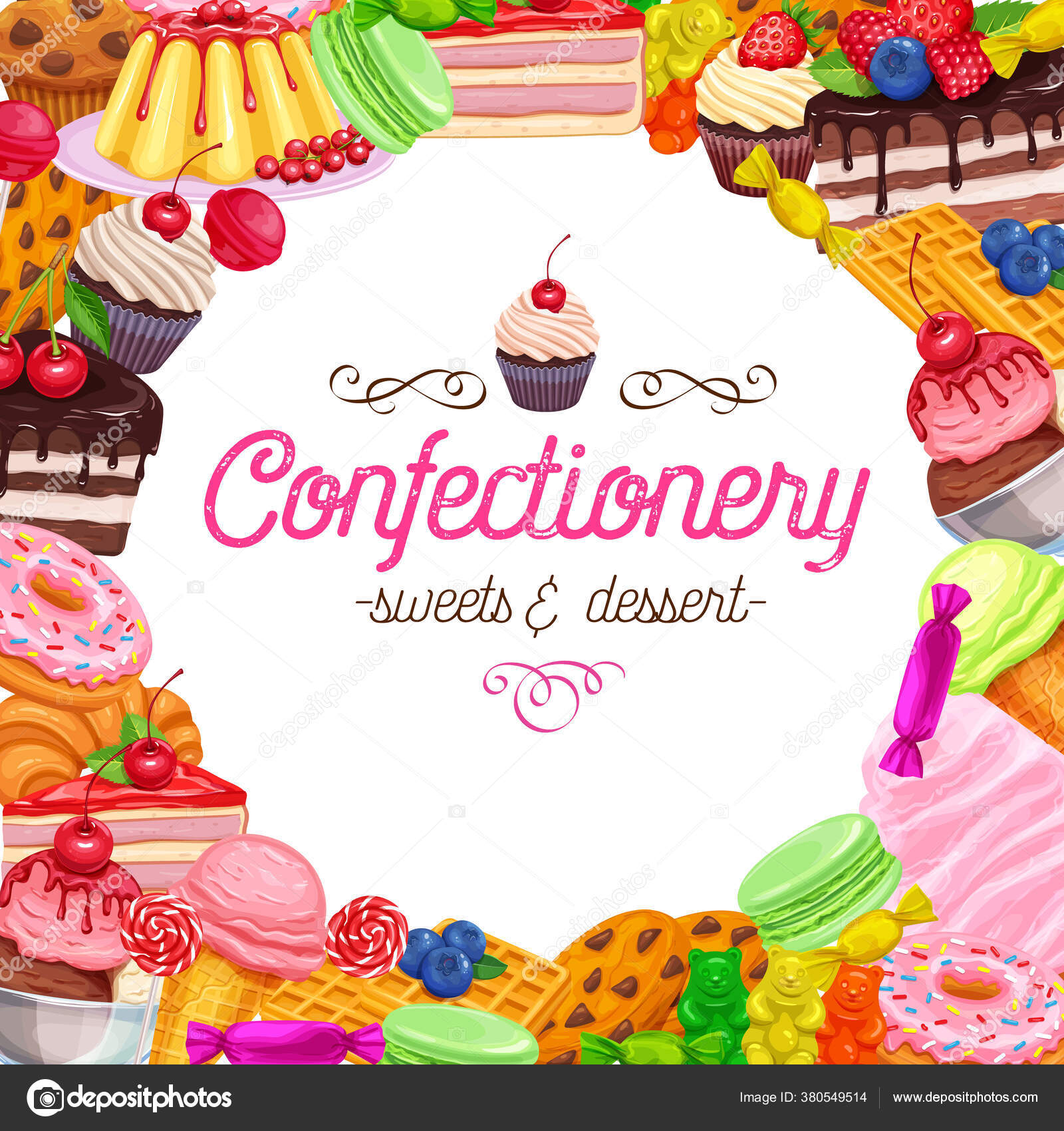 Vektor Bingkai Banner Halaman Desain Permen Dan Permen Ikon Donat Stok Vektor C Tory 380549514