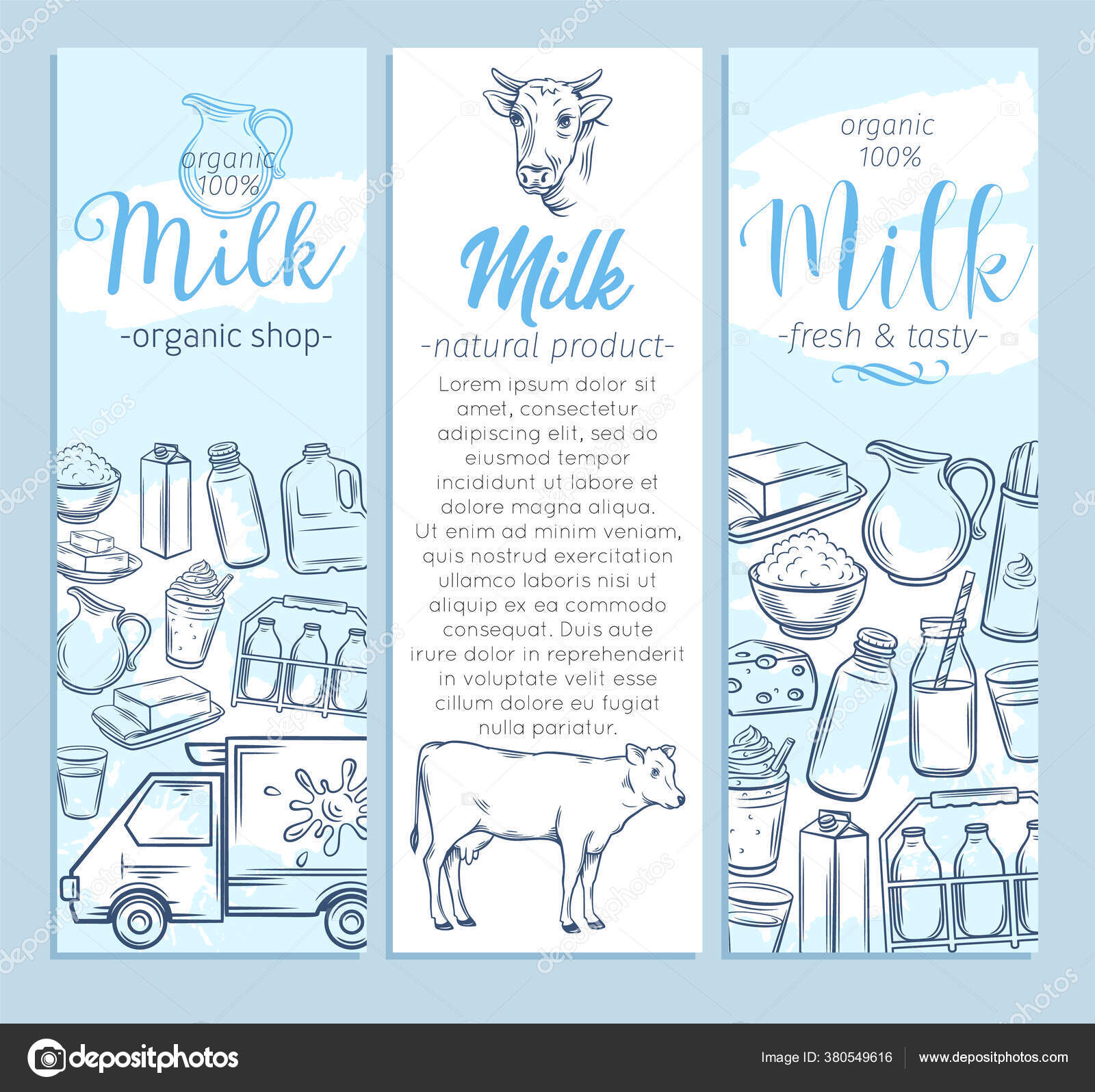 Milk Product Banners Template Vector Illustration Sketch Dairy Products