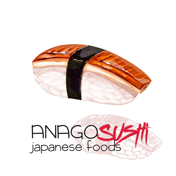 Sushi Anago Icono Comida Tradicional Japonesa Ilustración Vectorial Aislada — Vector de stock