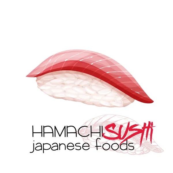 Hamachi Suşisi Geleneksel Japon Yemek Ikonu Zole Vektör Illüstrasyonu — Stok Vektör