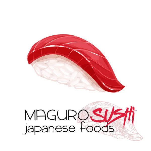 Maguro Sushi Japansk Traditionell Matikon Med Tonfiskfiléer Isolerad Vektor Illustration — Stock vektor