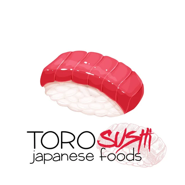 Sushi Toro Icona Tradizionale Giapponese Con Filetti Tonno Illustrazione Del — Vettoriale Stock