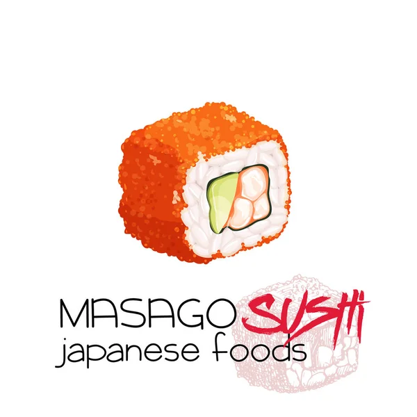 Sushi Masago California Roll Icono Comida Tradicional Japonesa Ilustración Vectorial — Vector de stock