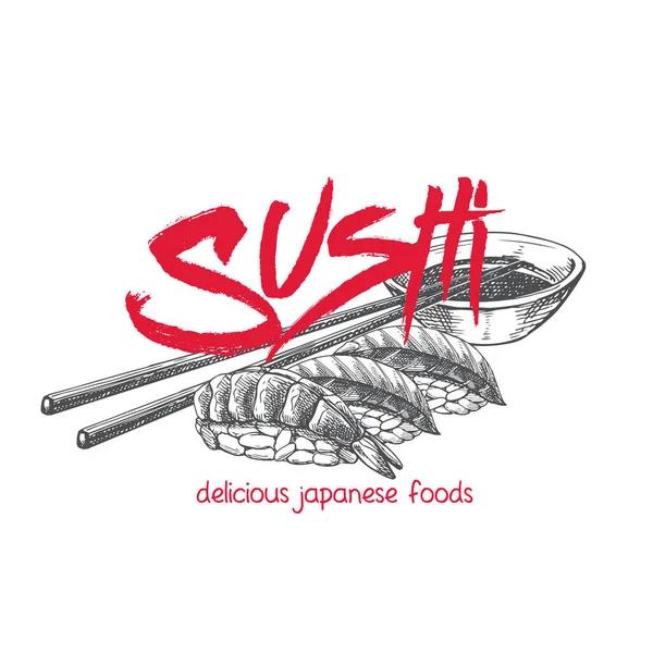 Set Sushi Dibujado Mano Vectorial Ilustración Bocetos Comida Japonesa Para — Vector de stock