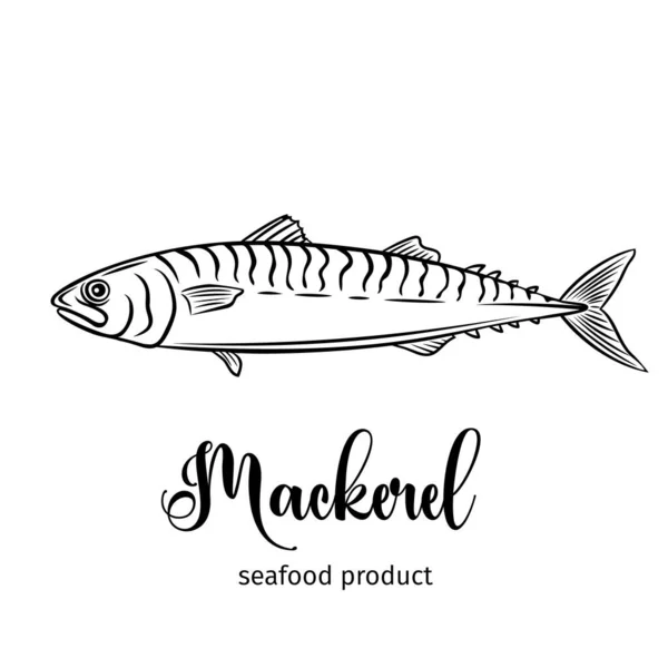 病媒鲭鱼 手绘图标标志鱼设计海鲜包装及市场 — 图库矢量图片