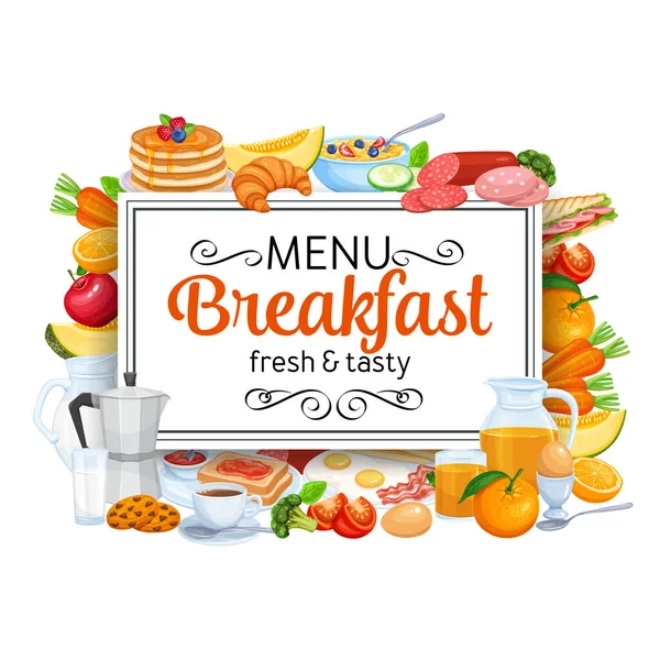 Πρότυπο Πρωινό Πρότυπο Μενού Σχεδιασμό Τροφίμων Διάνυσμα Τηγανίτες Και Τοστ — Διανυσματικό Αρχείο