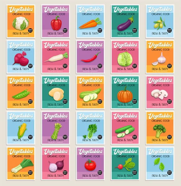 Banderas Vectoriales Juego Verduras Tarjeta Apio Espárragos Maíz Champiñones Patatas — Archivo Imágenes Vectoriales