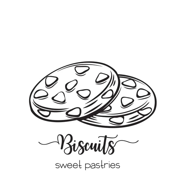 Vector Hand Drawn Biscuit Icon Badge Pastries Design Menu Cafe — Stock Vector