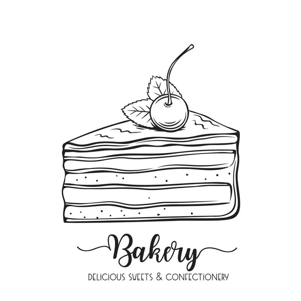 Vector Hand Drawn Cake Icon Sketch Oiece Yoghurt Dessert Confectionery — Stock Vector