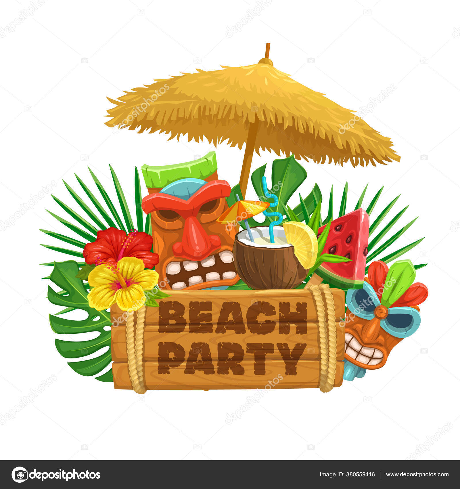 Vector Hawaiian Beach Party Banner Tiki Tribal Mask Wooden Signboard Stock  Vector by ©tory 380559416, image size:1600x1700