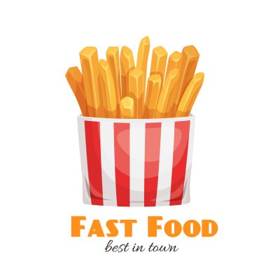 Kutu içinde patates kızartması. Sokak kafesi ve sinema menüsü için simge fast food.