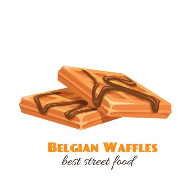 Vector waffle ikonu. Sokak kafesi menüsü için şuruplu Belçika ya da Viyana tatlısı.