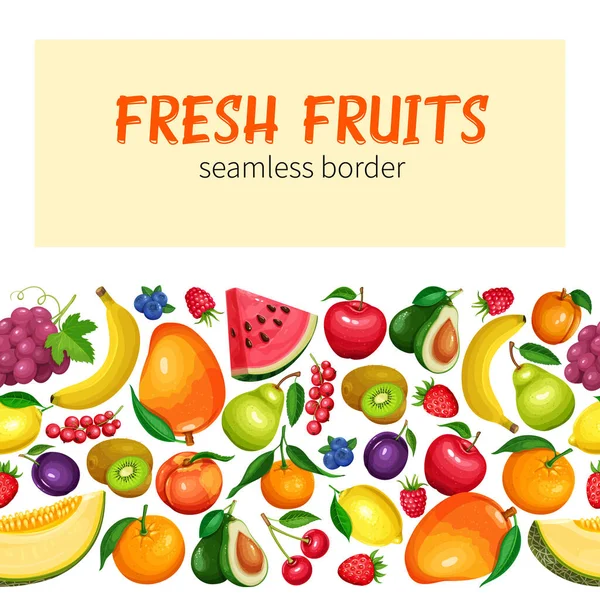 Vector Berries Fruits Seamless Border Raspberries Strawberries Grapes Currants Blueberries — Stock Vector