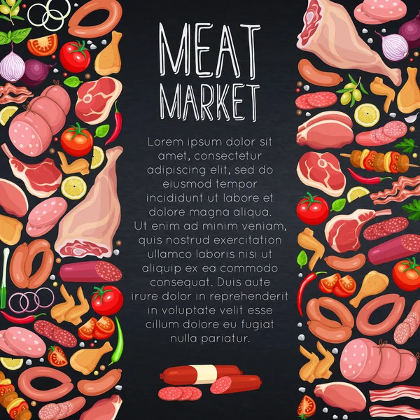 Gastronomiczne Produkty Mięsne Warzywami Przyprawami Lub Szablon Plakatu Produkcji Mięsa — Wektor stockowy