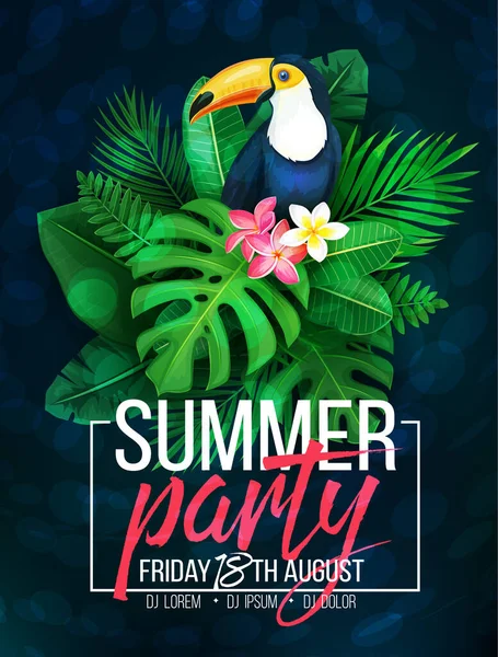 Vector Illustration Sommer Tropische Party Urlaubswerbeflyer Oder Poster Mit Tukan — Stockvektor