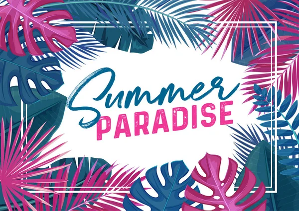Vector Tropisch Paradijs Poster Vakantie Zomer Trendy Design Frame Met — Stockvector