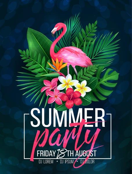 Векторная Иллюстрация Летняя Тропическая Вечеринка Рекламный Флаер Плакат Фламинго Тропическими — стоковый вектор