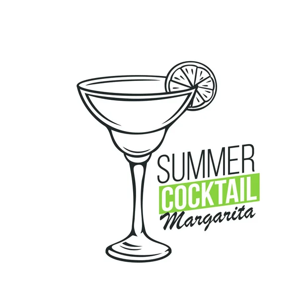 Vectorglas Margarita Cocktail Met Limoenschijfje Handgetekende Stijl Retro Illustratie Zomer — Stockvector