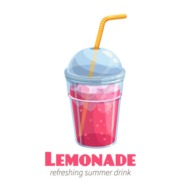 Vector lemonade icon. Refreshing summer drink in plastic cup for design street cafe.