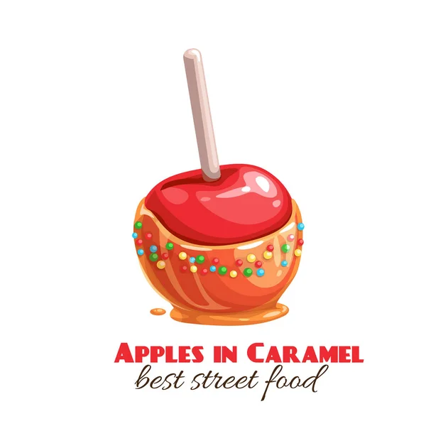 Vector Red Apples Caramel Toffee Halloween Sweets Street Food Cafe — Stock Vector