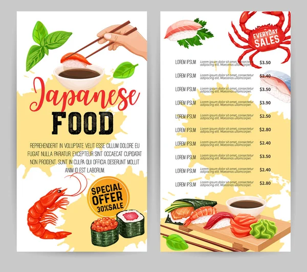 Projeto Menu Comida Japonesa Sushi Rola Modelo Panfleto Almoço Bar —  Vetores de Stock