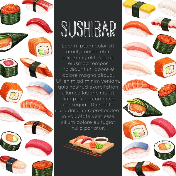 Vektorseitendesign Japanische Sushi Rolle Für Die Asiatische Küche Promotionsvorlage — Stockvektor