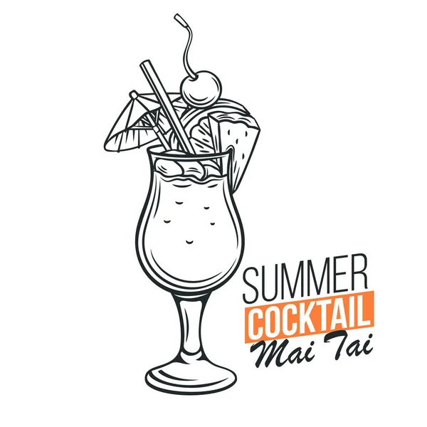 Vector Glas Van Mai Tai Cocktail Met Plak Ananas Kers — Stockvector
