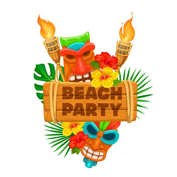 Vektor Hawaii Parti Parti Banner Tiki Törzsi Maszk Fából Készült — Stock Vector