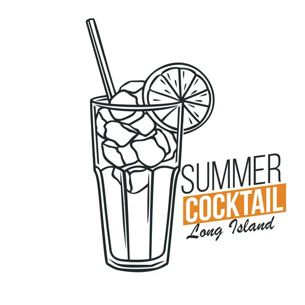 Vectorglas Van Long Island Cocktail Met Limoenschijfje Retro Handgetekende Stijl — Stockvector