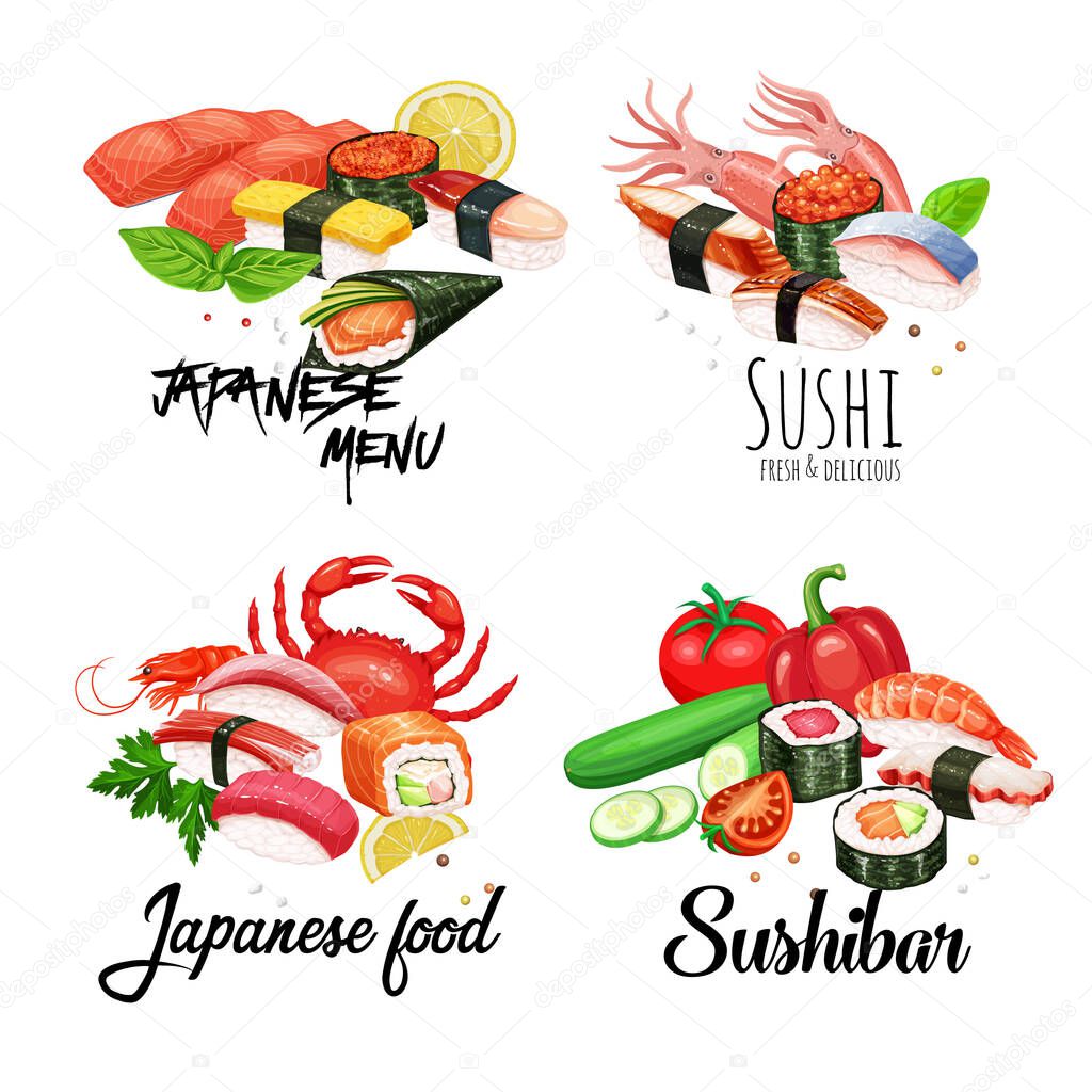 Vector banners japanese food for design asian cuisine promotion design. Sushi bar illustration.