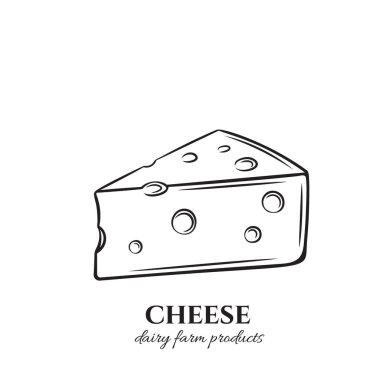 Peynir ana hatlı vektör simgesi. Yemek menüsü tasarımı için süt ürünleri dilimi. Retro biçimi.