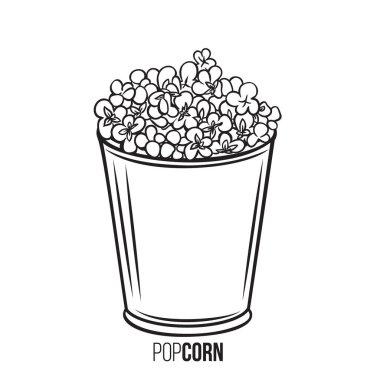 Menü tasarımı sineması ya da sokak kafesi için vektör patlamış mısır çizgili kase ikonu. Retro biçimi.