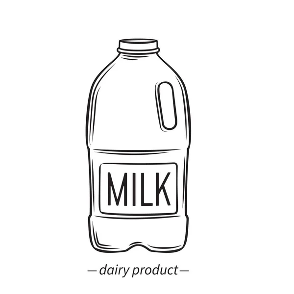 Wektor Zarys Bootle Mleko Ikona Produkt Mleczny Plastikowych Opakowaniach Styl — Wektor stockowy