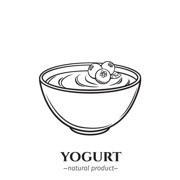 Icono Yogur Grabado Vectorial Con Bayas Productos Lácteos Para Desayuno — Vector de stock