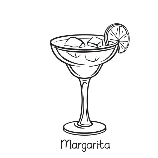 Vector Glass Margarita Cocktail Lime Slice Hand Drawn Style Retro — Stock Vector