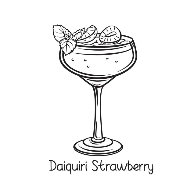 Verre Vectoriel Cocktail Daiquiri Fraise Dans Style Rétro Dessiné Main — Image vectorielle