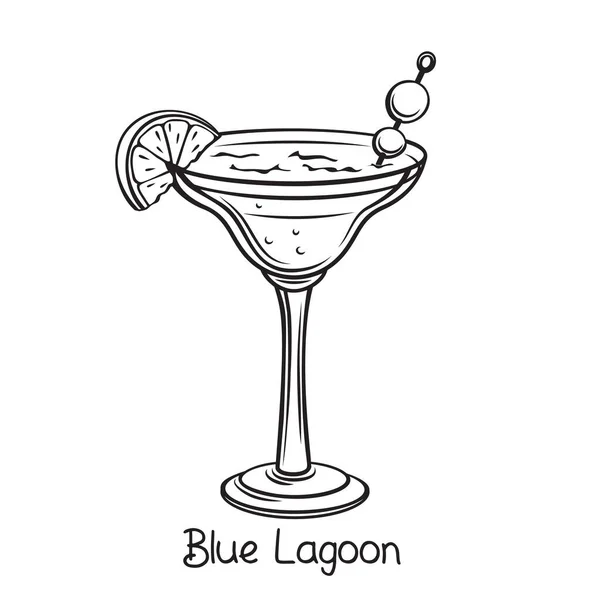 Copo Vetor Coquetel Lagoa Azul Com Fatia Limão Estilo Desenhado —  Vetores de Stock
