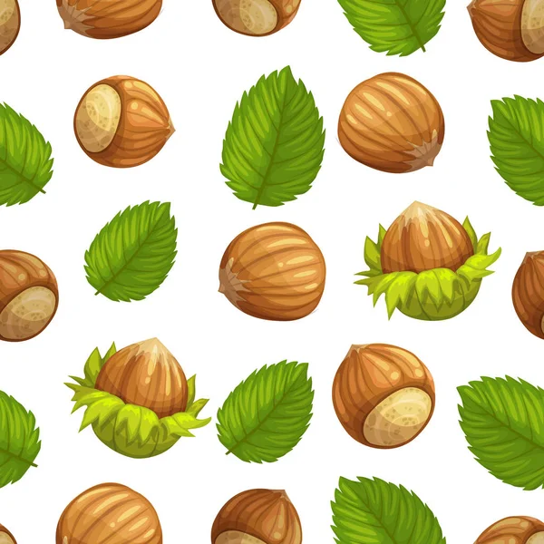 Hazelnut Seamless Pattern Vector Illustration Cartoon Style — Stock Vector