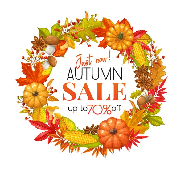 Seasonal Fall Sale Banner Frame Autumn Foliage Maple Oak Elm — Stock Vector